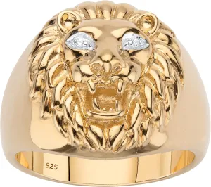 PalmBeach Men's Yellow Gold-plated Sterling Silver Genuine Diamond Accent Lion's Head Ring Sizes 8-16