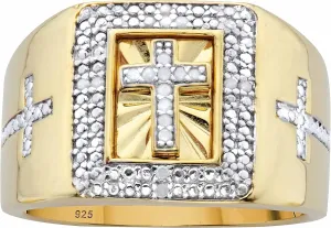 PalmBeach Men's Yellow Gold-plated Sterling Silver Round Genuine Diamond Cross Ring (1/10 cttw, I Color, I3 Clarity) Sizes 8-16