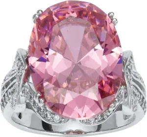 PalmBeach Platinum-Plated Oval Shaped Pink Cubic Zirconia Ring Sizes 6-10