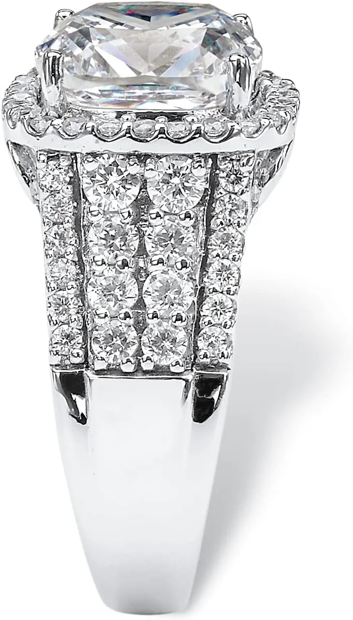 PalmBeach Platinum-plated Sterling Silver Cushion Cubic Zirconia Simulated Halo Engagement Ring Sizes 6-10