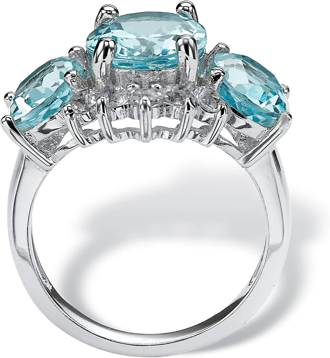 PalmBeach Platinum-plated Sterling Silver Oval Cut Genuine Blue Topaz 3 Stone Ring Sizes 6-10