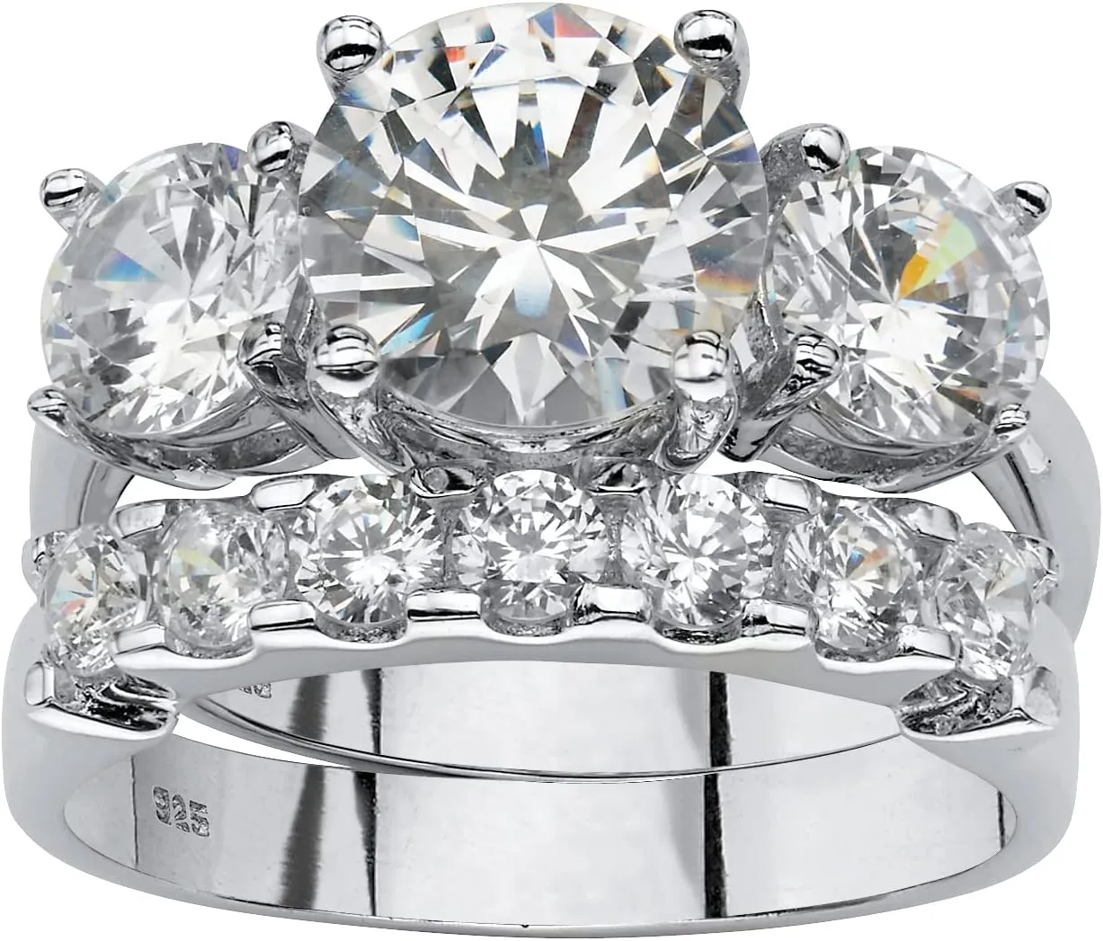 PalmBeach Platinum-plated Sterling Silver Round Cubic Zirconia Bridal Ring Set Sizes 5-10
