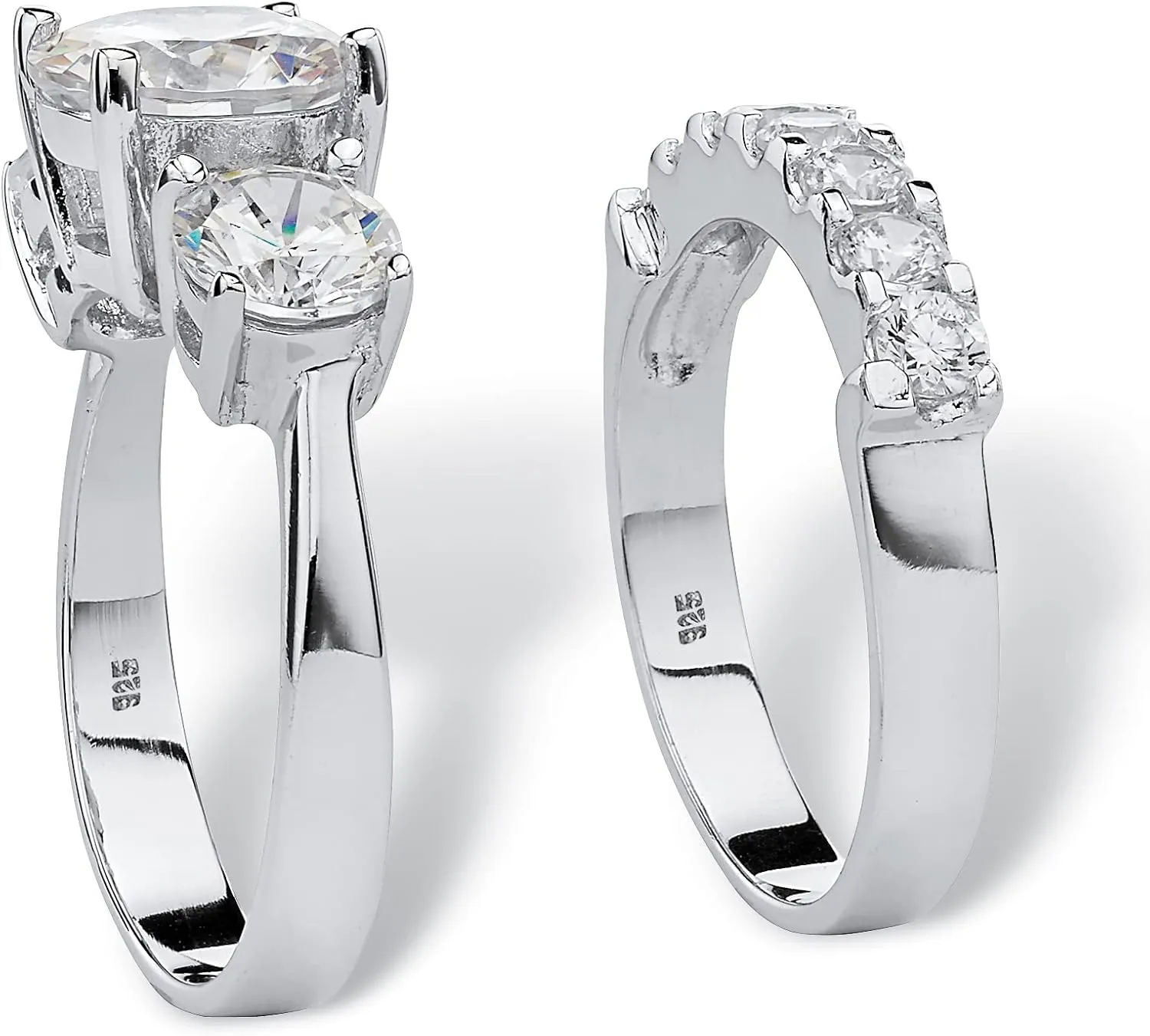 PalmBeach Platinum-plated Sterling Silver Round Cubic Zirconia Bridal Ring Set Sizes 5-10