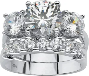 PalmBeach Platinum-plated Sterling Silver Round Cubic Zirconia Bridal Ring Set Sizes 5-10