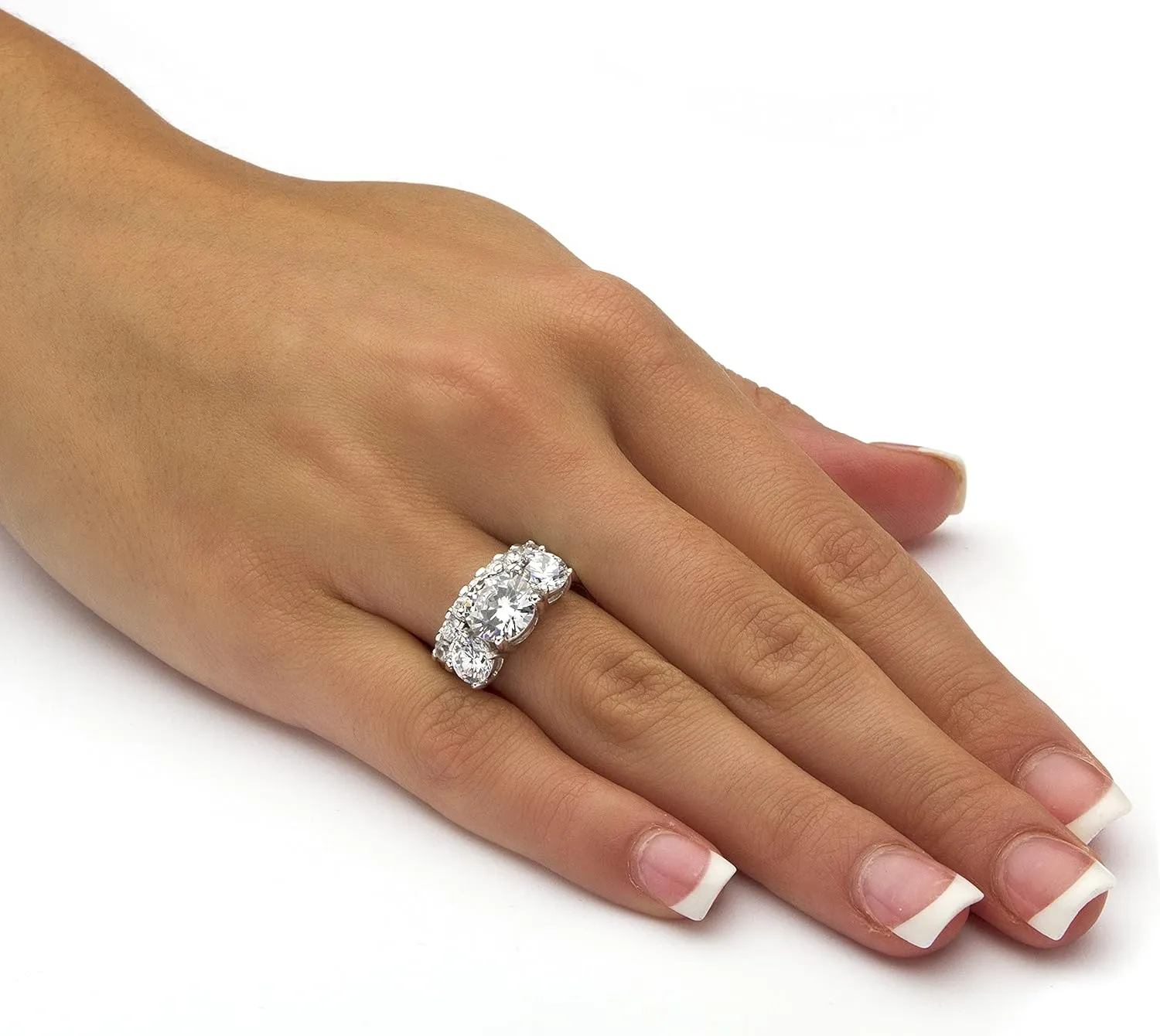 PalmBeach Platinum-plated Sterling Silver Round Cubic Zirconia Bridal Ring Set Sizes 5-10