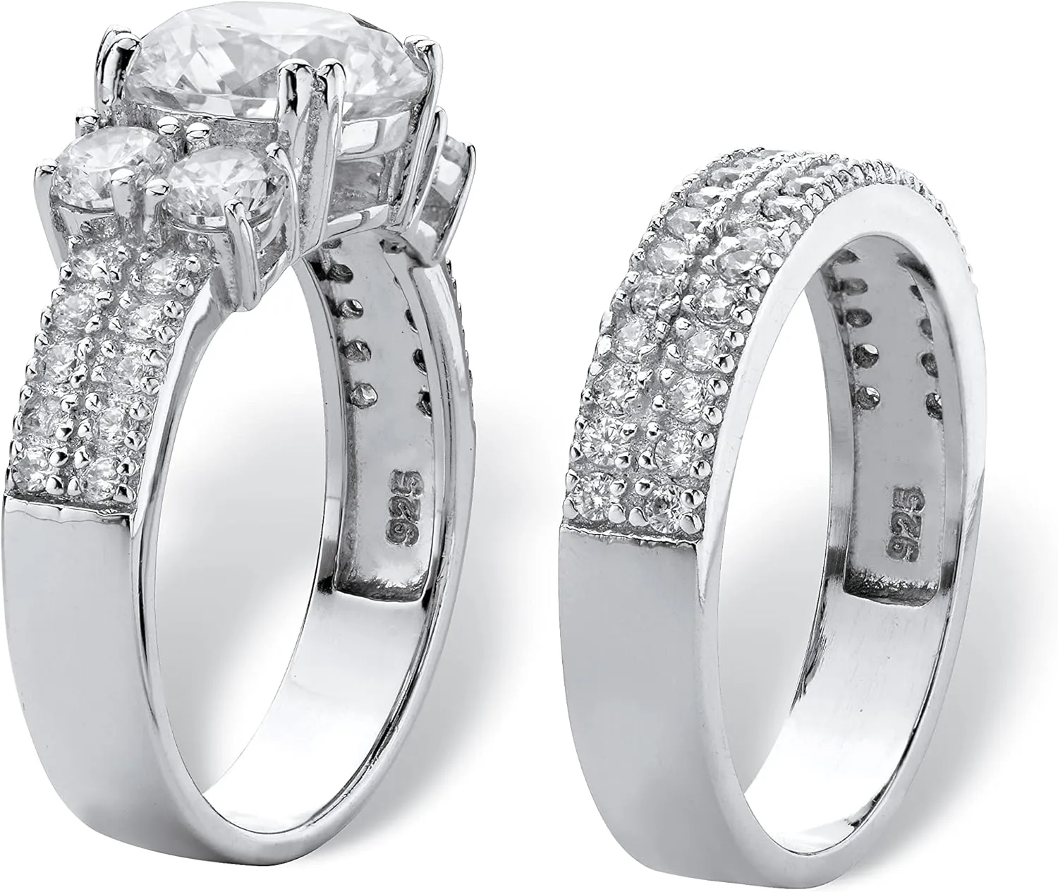 PalmBeach Platinum-plated Sterling Silver Round Cubic Zirconia Bridal Ring Set Sizes 6-10
