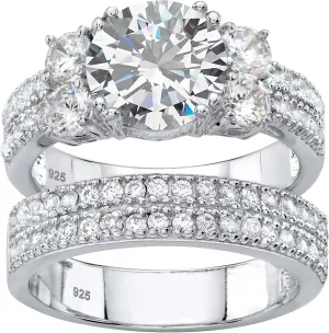 PalmBeach Platinum-plated Sterling Silver Round Cubic Zirconia Bridal Ring Set Sizes 6-10