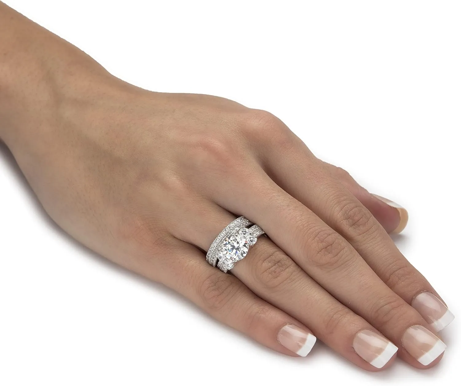 PalmBeach Platinum-plated Sterling Silver Round Cubic Zirconia Bridal Ring Set Sizes 6-10