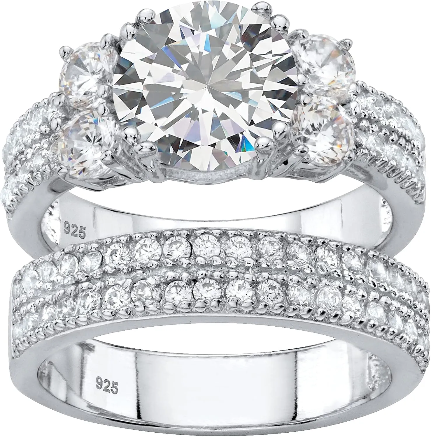PalmBeach Platinum-plated Sterling Silver Round Cubic Zirconia Bridal Ring Set Sizes 6-10