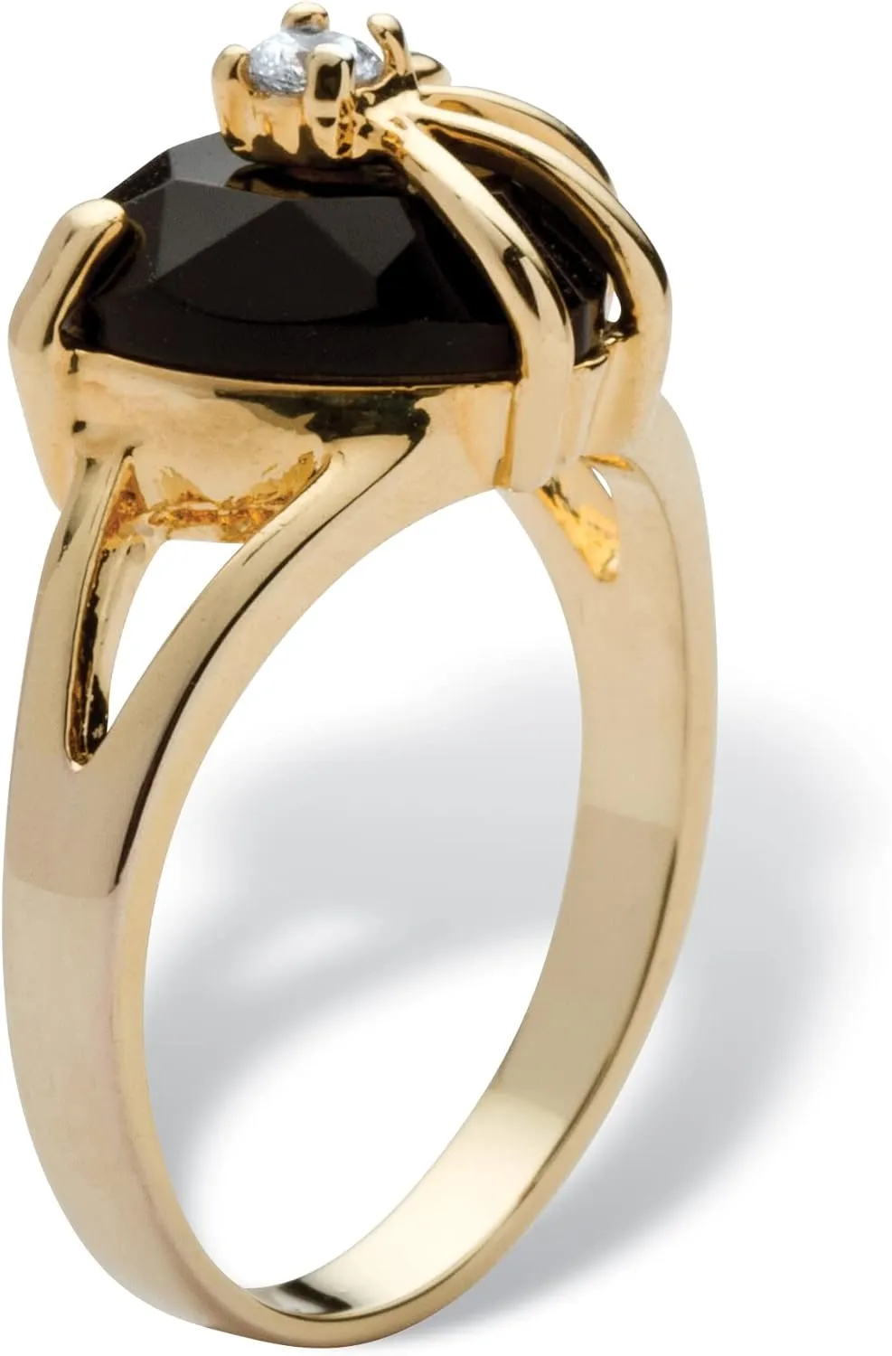 PalmBeach Yellow Gold-Plated Heart Shaped Natural Black Onyx and Round Cubic Zirconia Ring Sizes 5-10