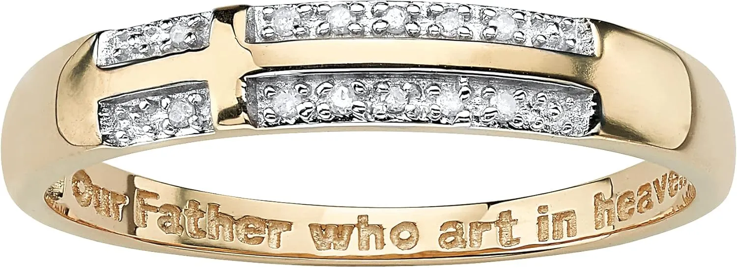 PalmBeach Yellow Gold-plated Sterling Silver Genuine Diamond Accent Sideways Cross Ring Sizes 6-16