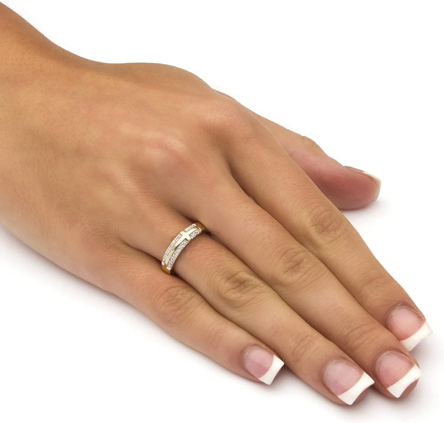 PalmBeach Yellow Gold-plated Sterling Silver Genuine Diamond Accent Sideways Cross Ring Sizes 6-16