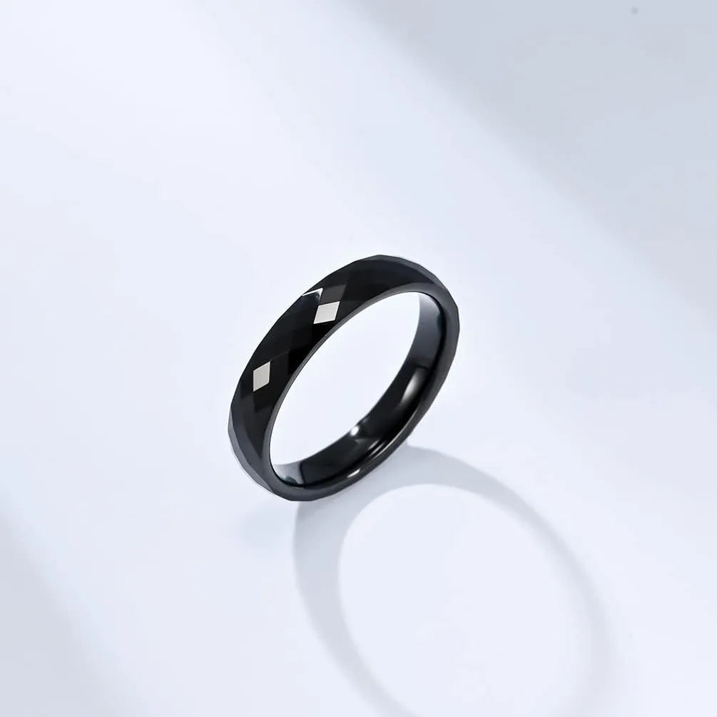 PAMTIER Men's 4mm Tungsten Steel Classic Simple Domed Rhombus Multi Faceted Stackable Pinky Ring