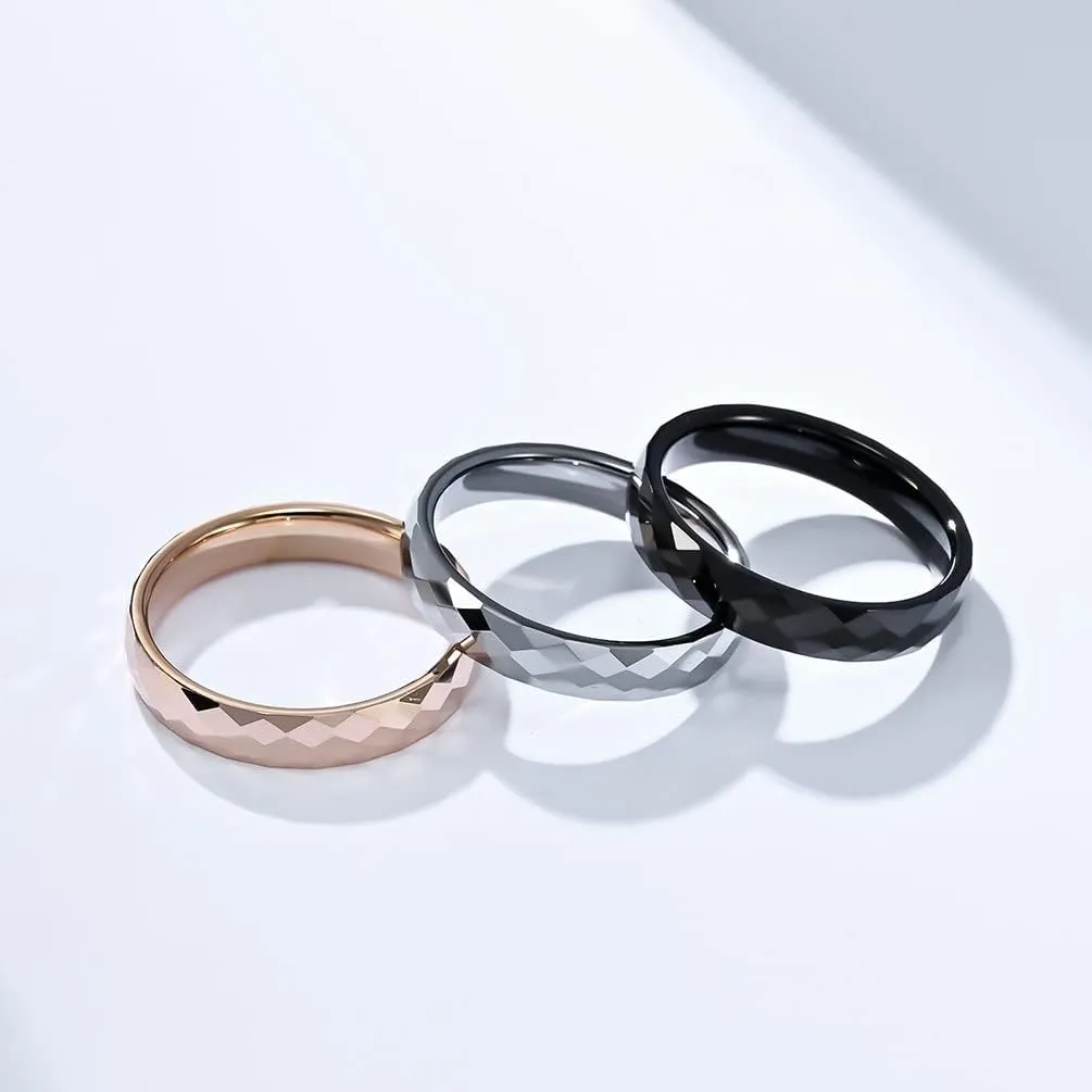 PAMTIER Men's 4mm Tungsten Steel Classic Simple Domed Rhombus Multi Faceted Stackable Pinky Ring