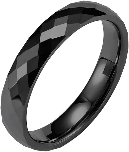 PAMTIER Men's 4mm Tungsten Steel Classic Simple Domed Rhombus Multi Faceted Stackable Pinky Ring