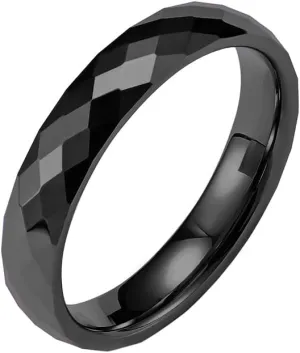 PAMTIER Men's 4mm Tungsten Steel Classic Simple Domed Rhombus Multi Faceted Stackable Pinky Ring