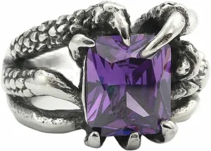 PAMTIER Unisex Stainless Steel Vintage Classic Hollow Dragon Claw Square Gemstone Signet Biker Ring