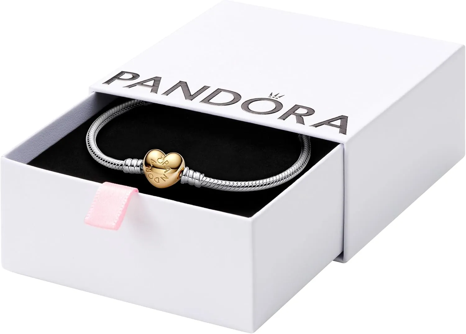 Pandora Moments Heart Clasp Snake Chain Bracelet - Compatible Moments Charms - Gift for Her - Sterling Silver - With Gift Box
