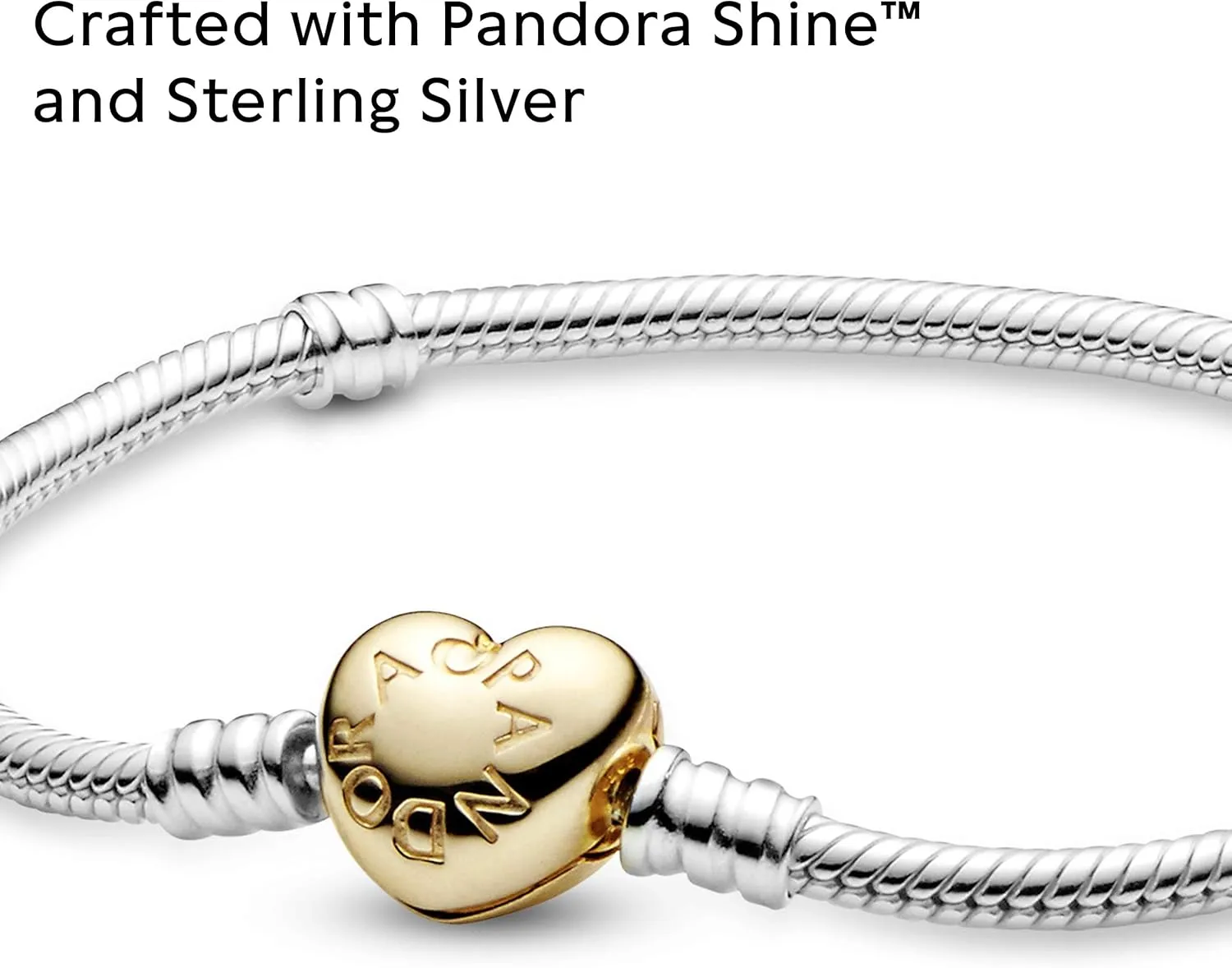 Pandora Moments Heart Clasp Snake Chain Bracelet - Compatible Moments Charms - Gift for Her - Sterling Silver - With Gift Box