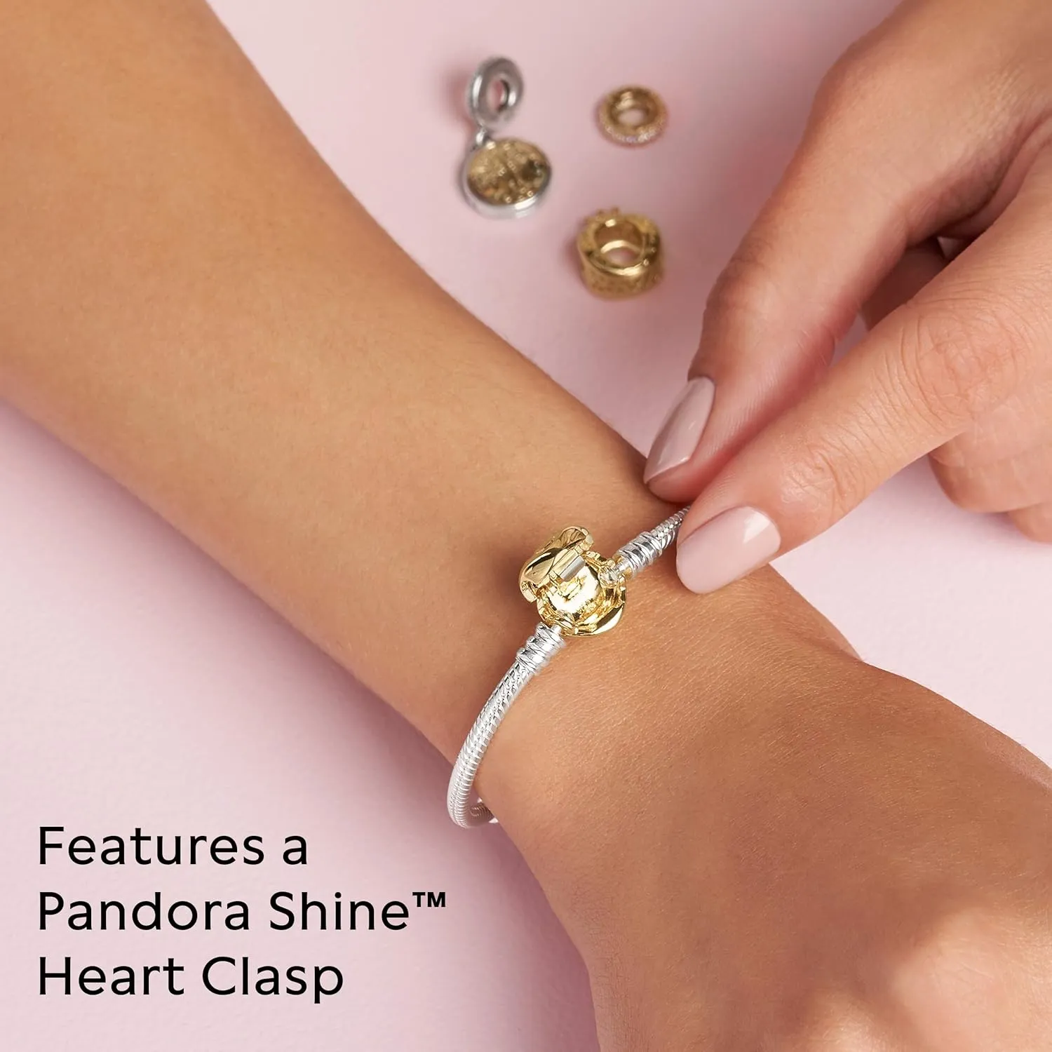 Pandora Moments Heart Clasp Snake Chain Bracelet - Compatible Moments Charms - Gift for Her - Sterling Silver - With Gift Box