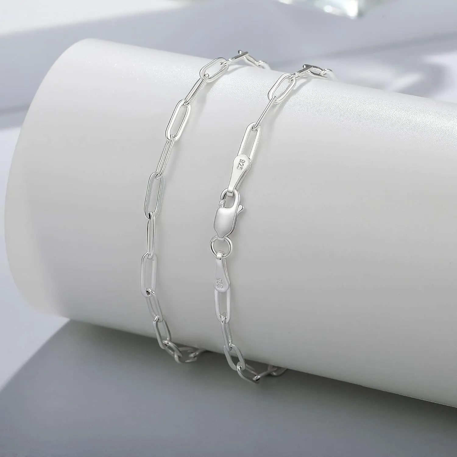 Paperclip Bracelet for Women, Minimalist Silver Chain Bracelet Dainty 3mm Diamond-Cut Sterling Silver Clasp, Thoughtful Gift for Her 6.5, 7.0, 7.5, 8.0, 8.5, 9.0