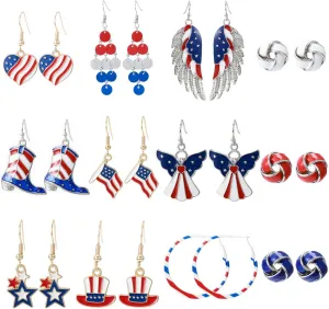 Patriotic Earrings Dangling Sparkly Crystal Independence Day Earrings 4th of July Dangle Earrings Jewelry for Women
