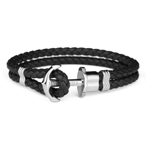 Paul Hewitt Phrep Leather Black / Silver Bracelet - XS