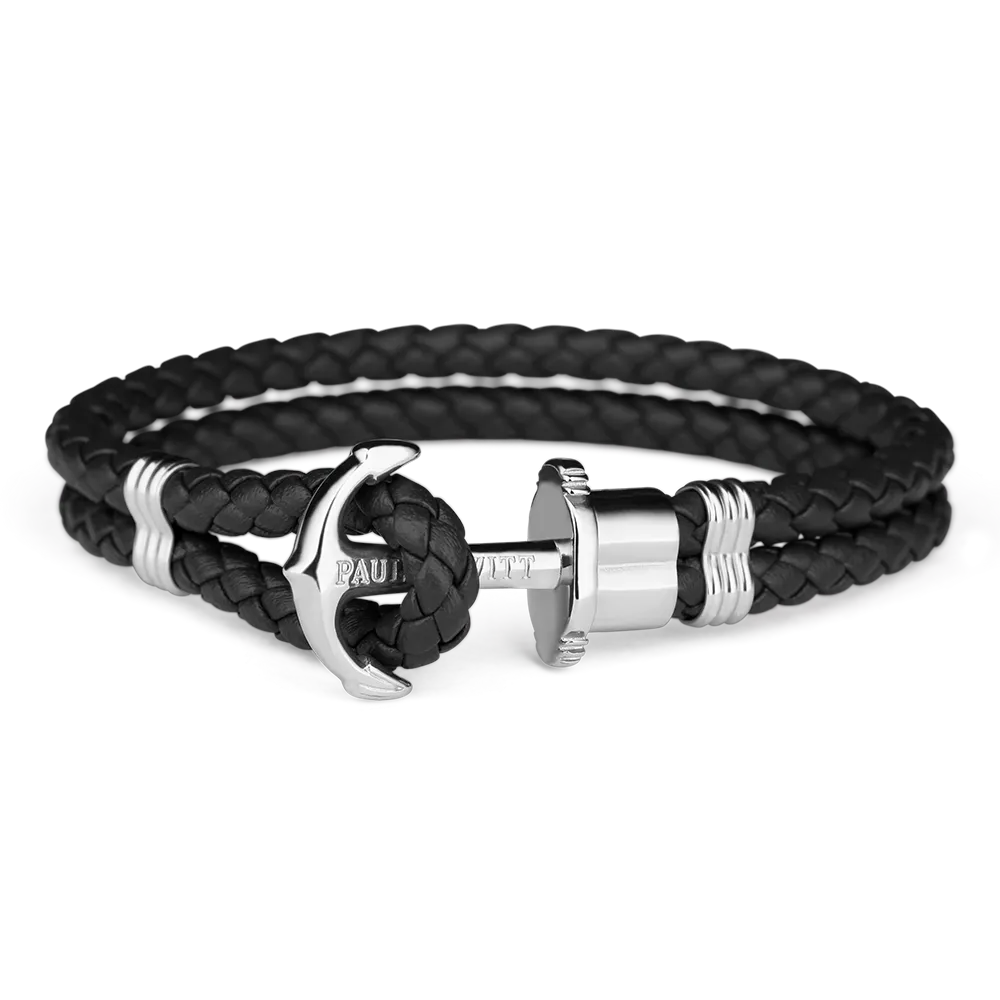 Paul Hewitt Phrep Leather Black / Silver Bracelet - XXL
