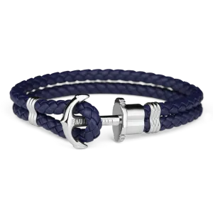Paul Hewitt Phrep Leather Silver / Navy Blue Bracelet - XXXL