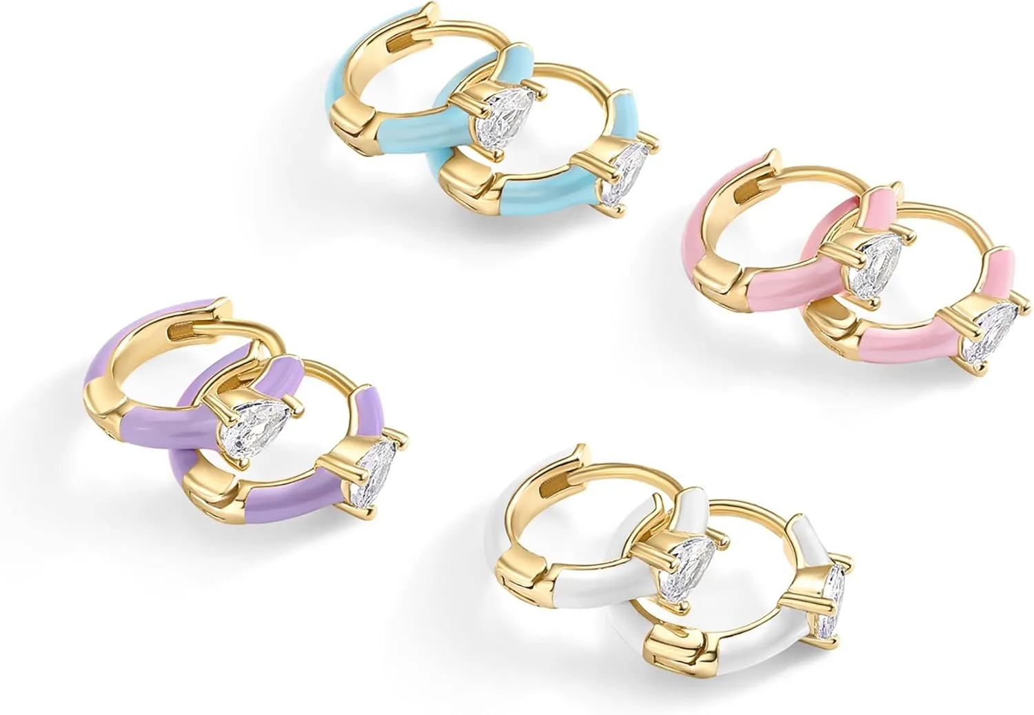 PAVOI 14K Gold Plated Sterling Silver Post Earrings for Women - Colored Enamel Cubic Zirconia Huggie Hoop Earrings - Blue Pink Purple White Jewelry