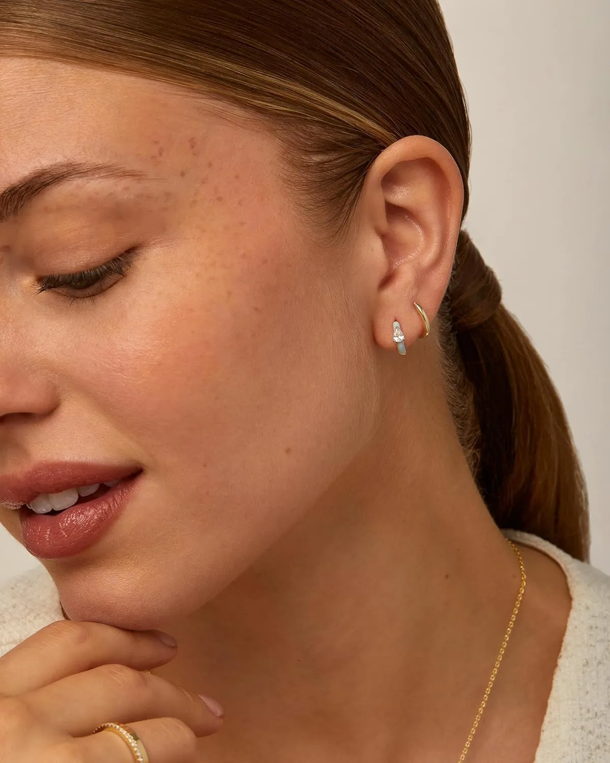 PAVOI 14K Gold Plated Sterling Silver Post Earrings for Women - Colored Enamel Cubic Zirconia Huggie Hoop Earrings - Blue Pink Purple White Jewelry