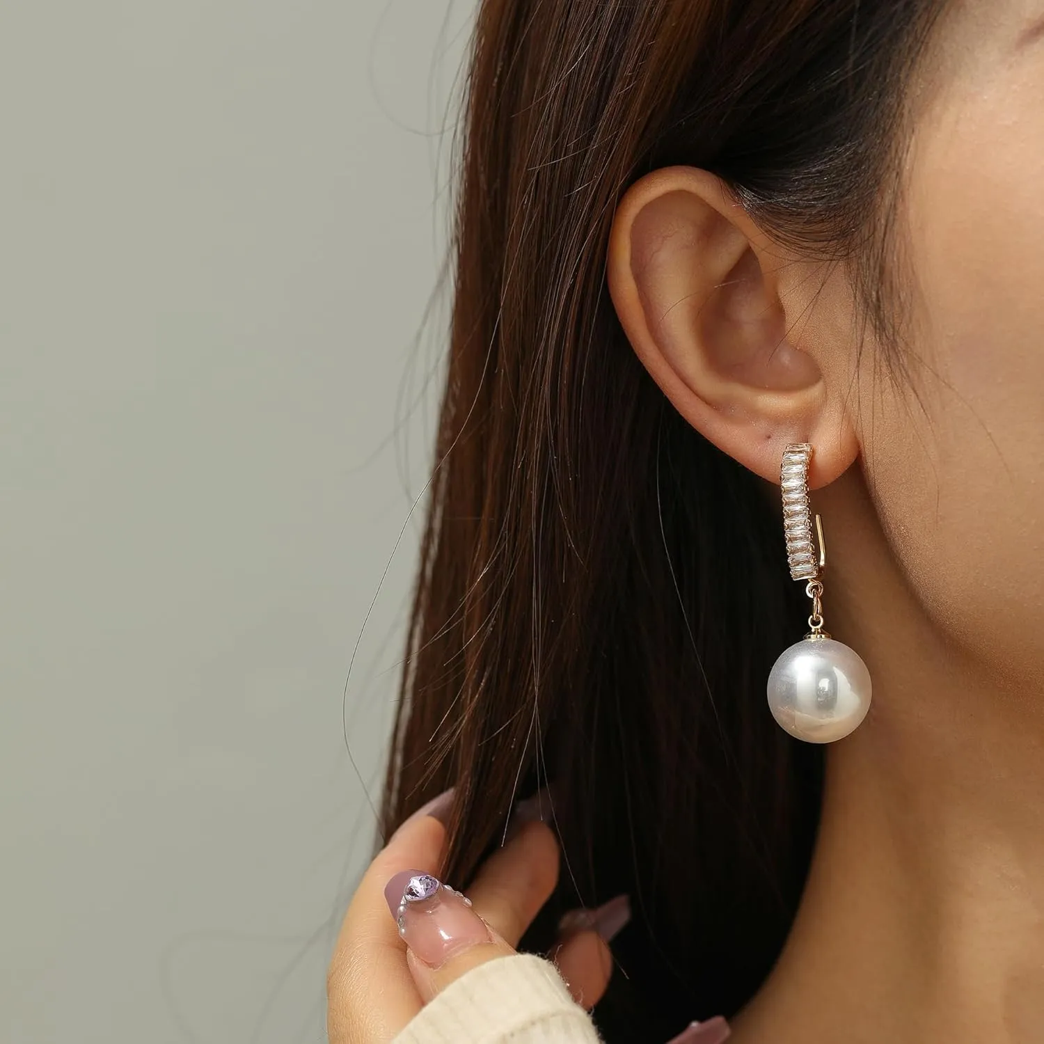 Pearl Gold Stud Earrings for Women - 14K Gold Plated Pearl Chunky Hypoallergenic Trendy Stud Earrings Dainty Jewelry For Women Gift