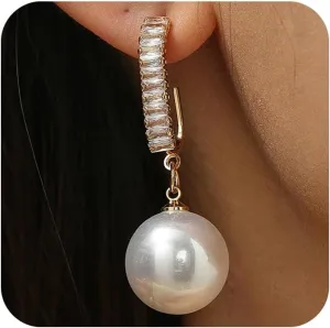 Pearl Gold Stud Earrings for Women - 14K Gold Plated Pearl Chunky Hypoallergenic Trendy Stud Earrings Dainty Jewelry For Women Gift
