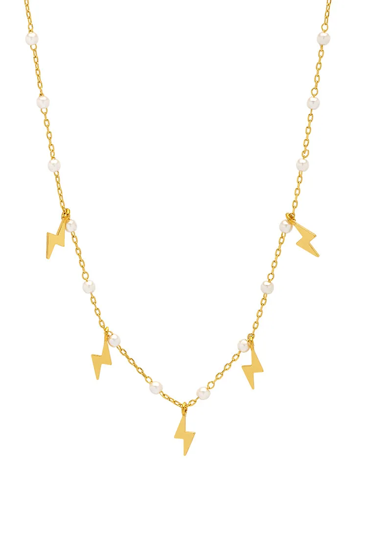Pearl Power Bolt Charm Necklace