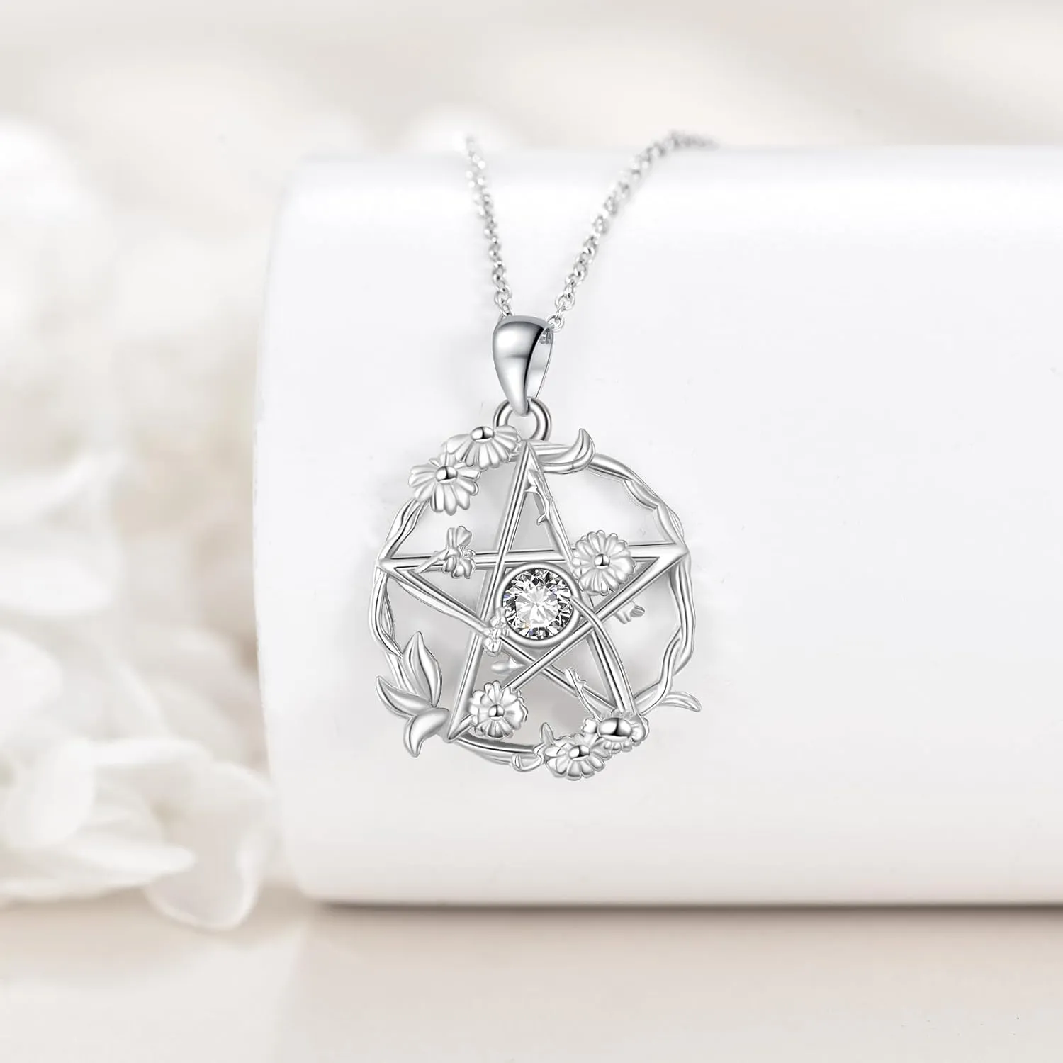 Pentagram Necklace for Women 925 Sterling Silver Birthstone Pentacle Pendant Necklace Jewelry Gifts