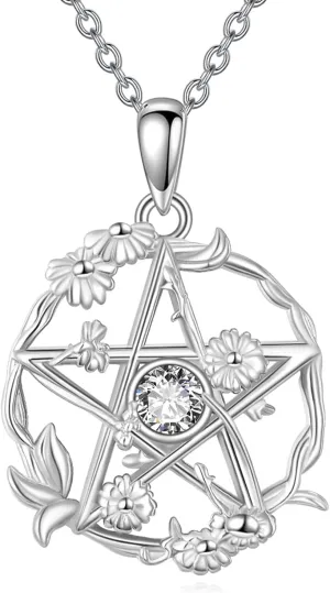 Pentagram Necklace for Women 925 Sterling Silver Birthstone Pentacle Pendant Necklace Jewelry Gifts