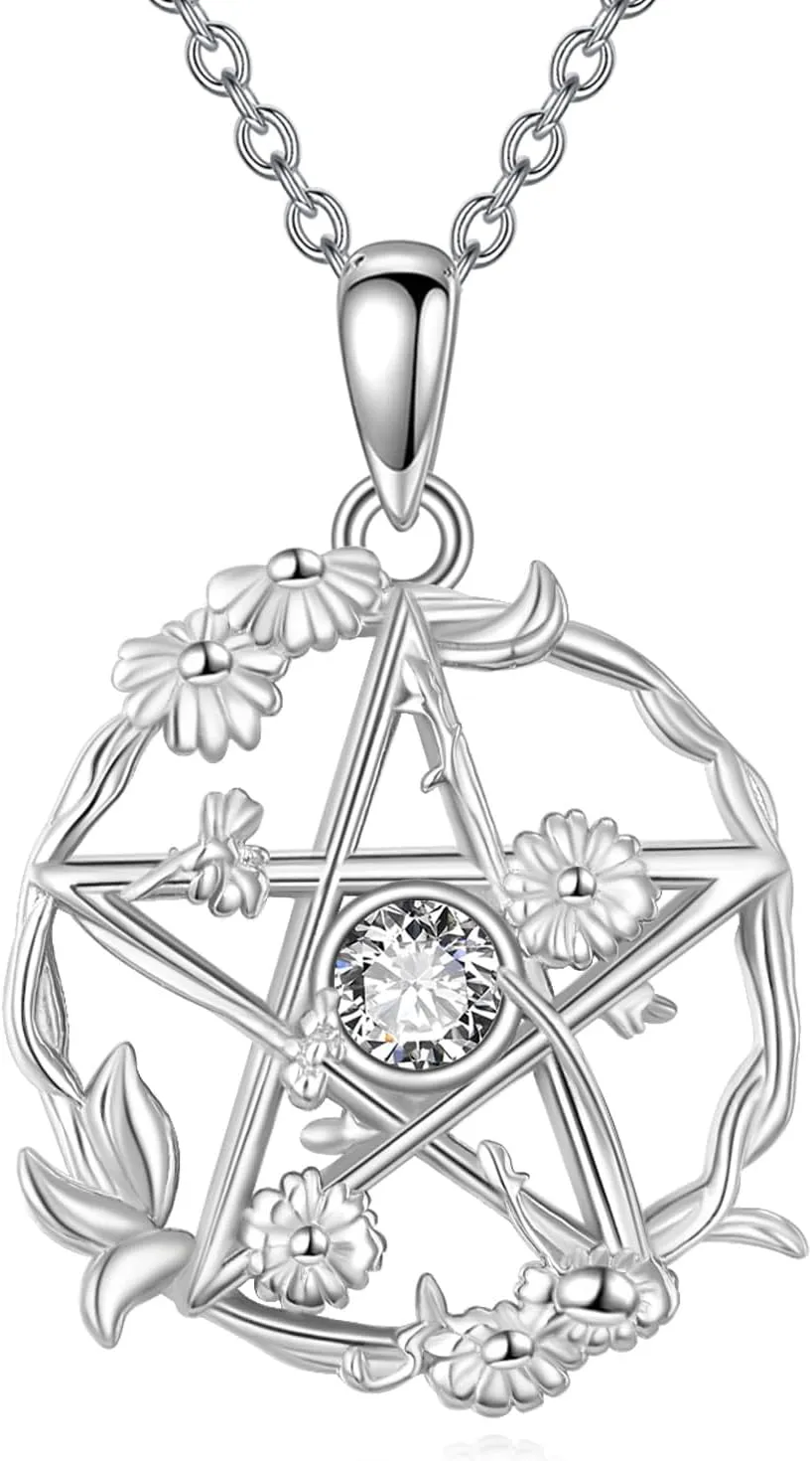 Pentagram Necklace for Women 925 Sterling Silver Birthstone Pentacle Pendant Necklace Jewelry Gifts