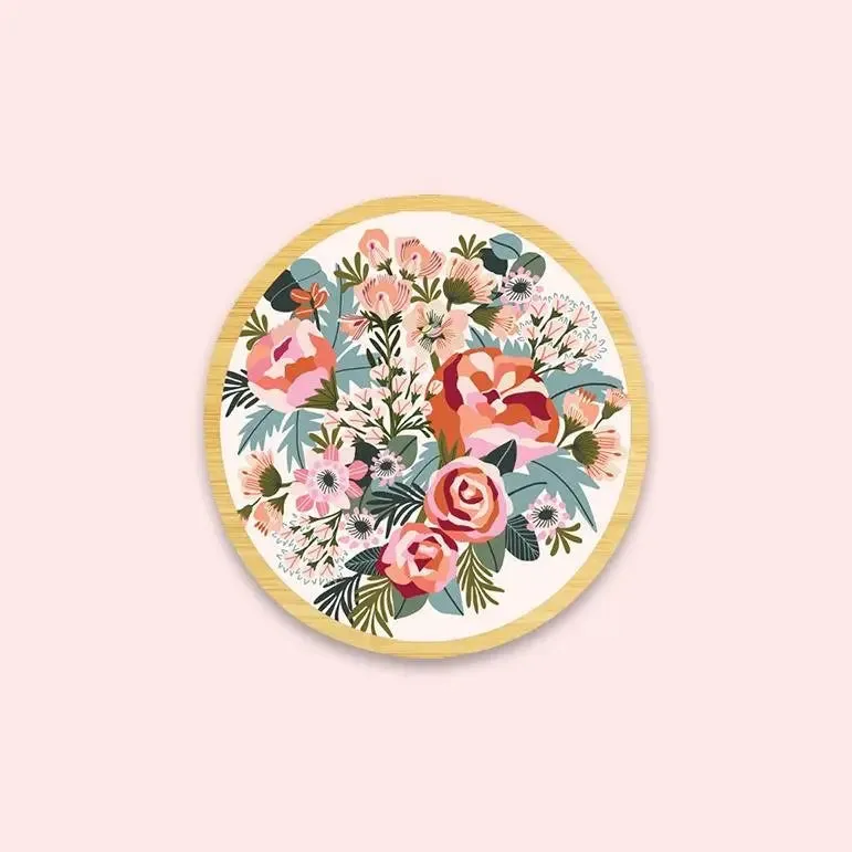 Peonies Wooden Brooch