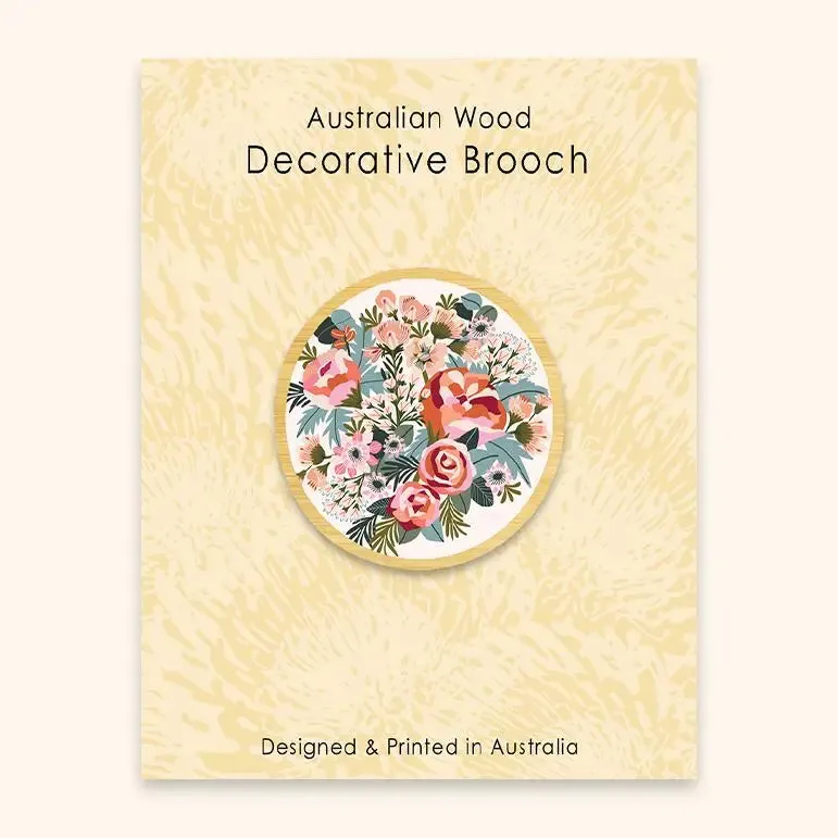 Peonies Wooden Brooch