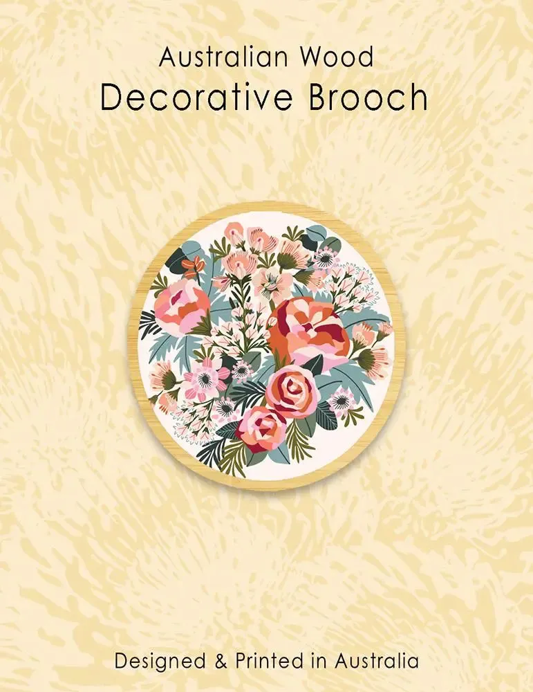 Peonies Wooden Brooch