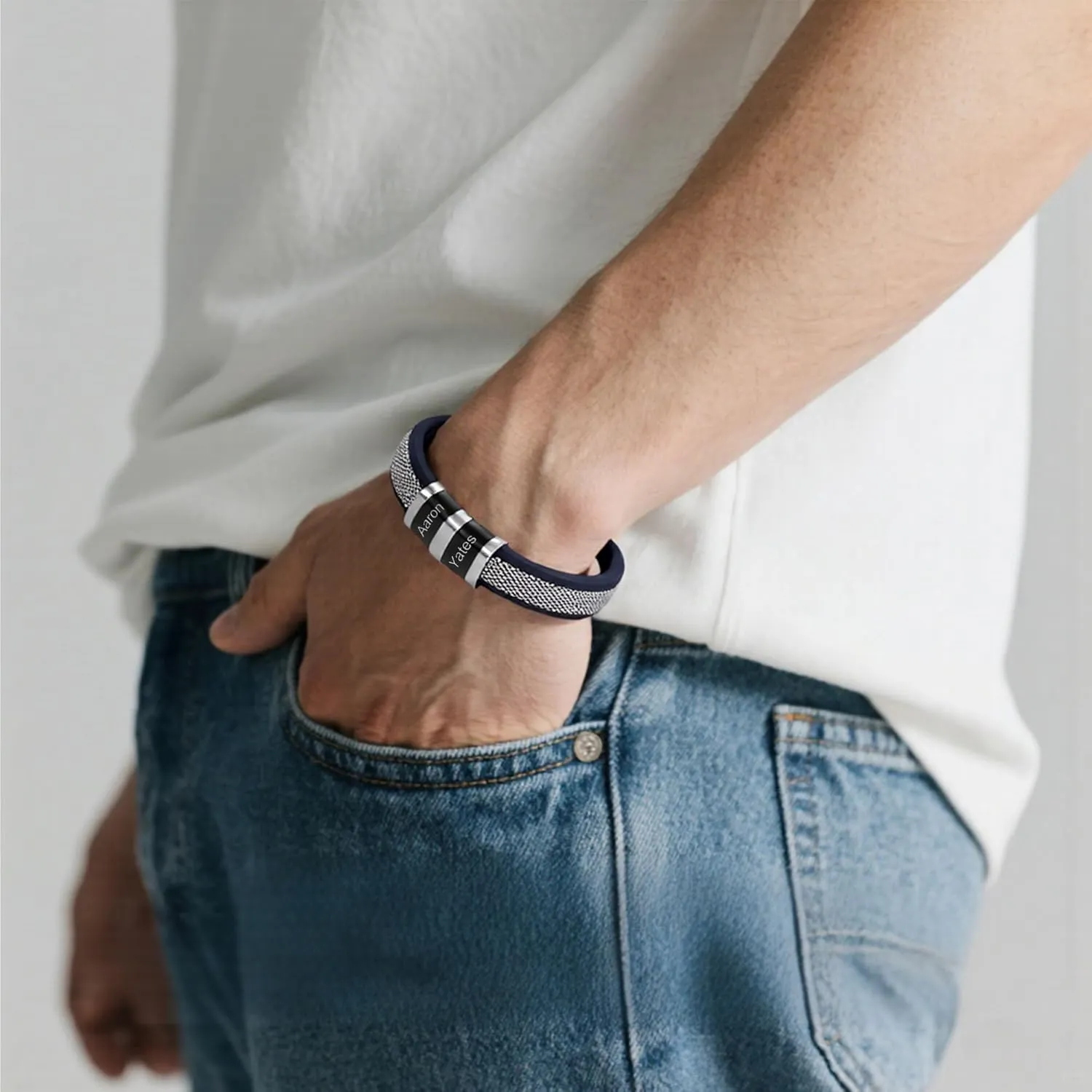 Personalized Fathers Bracelets for Men with Names Custom Engraved Mens Braided Leather Bracelet Customized Father's Day Birthday Gifts for Dad Grandpa Husband Son