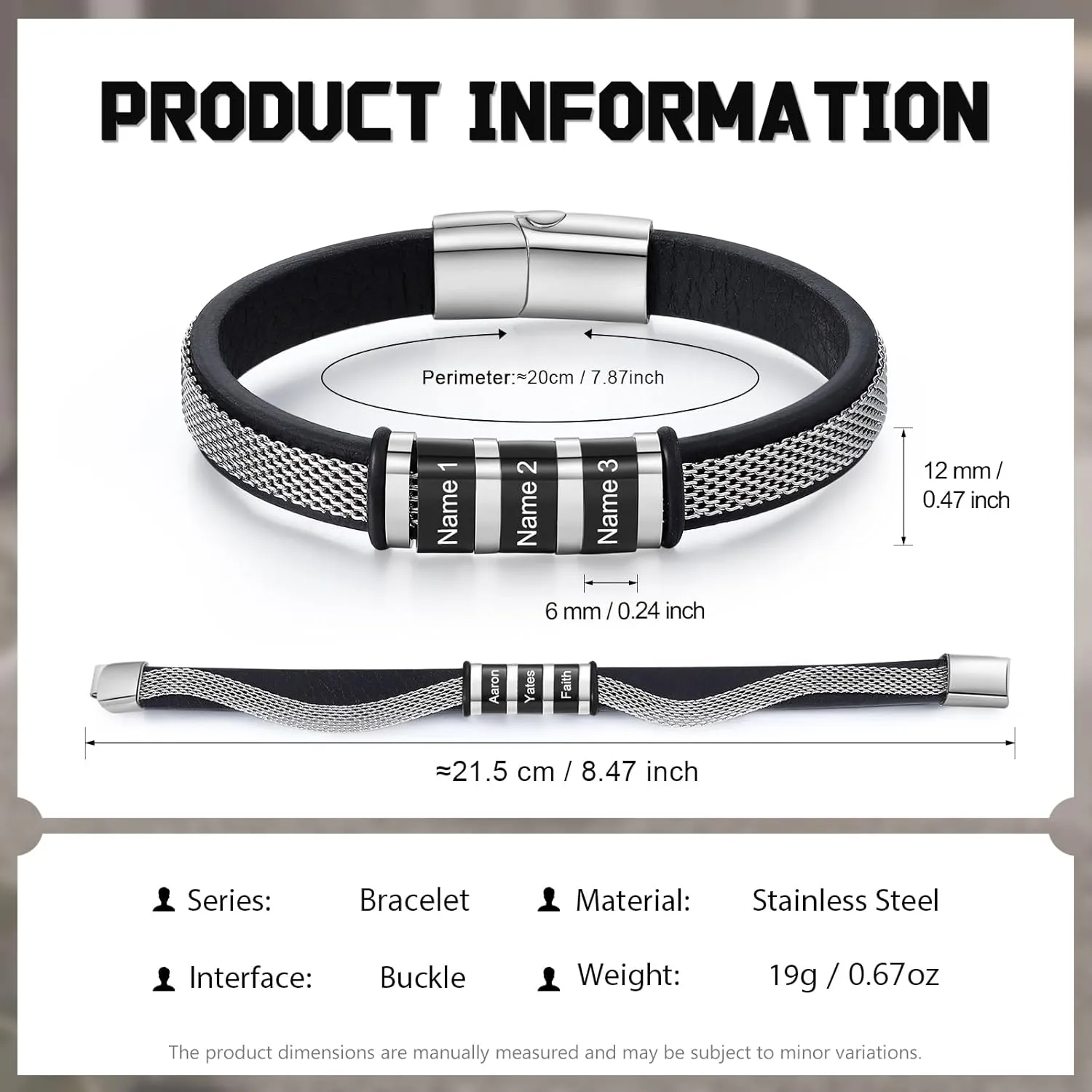 Personalized Fathers Bracelets for Men with Names Custom Engraved Mens Braided Leather Bracelet Customized Father's Day Birthday Gifts for Dad Grandpa Husband Son