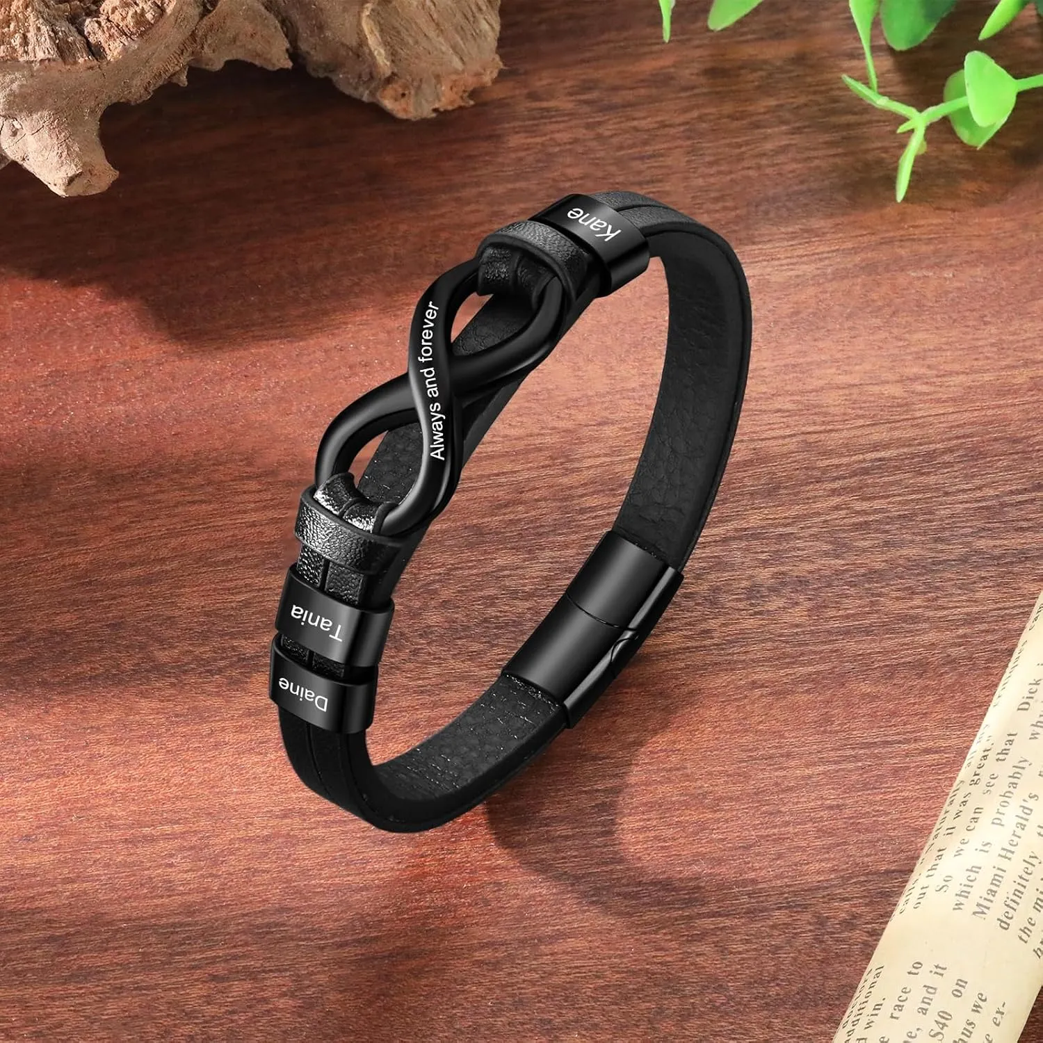 Personalized Infinity Name Bracelets for Men - Custom Mens Leather Bracelet with 2-6 Names Customized Gifts for Dad Husband Son Father's day