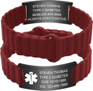Personalized Medical Bracelet for Men & Women - Medical Alert ID Bracelets for Sports Custom Engraved Silicone Strap Comfort Fit,Comfortable Adjustable Waterproof Customizable Wristband for Diabetic