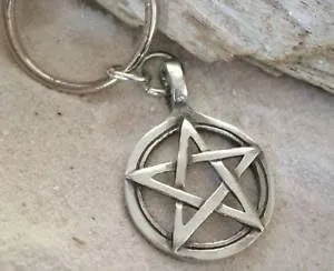 Pewter Pentagram Pagan Wiccan Pentacle Keychain Key Tag