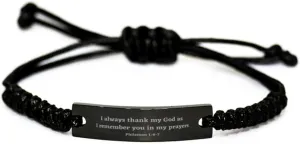 Philemon 1:4-7 Christian Bracelet,I Always Thank My God as I Remember You in My Prayers,Christian Gifts,Bible Verse Bracelets,Christian Woman or Teen,Rope Bracelet