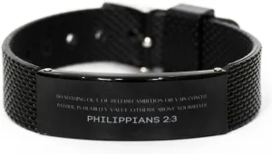 Philippians 2:3 Christian Black Shark Mesh Bracelet Gifts, Faith Message Prayer Philippians 2:3 Religious Bracelets for Women Men Philippians 2:3 Bible Verse Inspirational Mantra Adjustable Bracelet