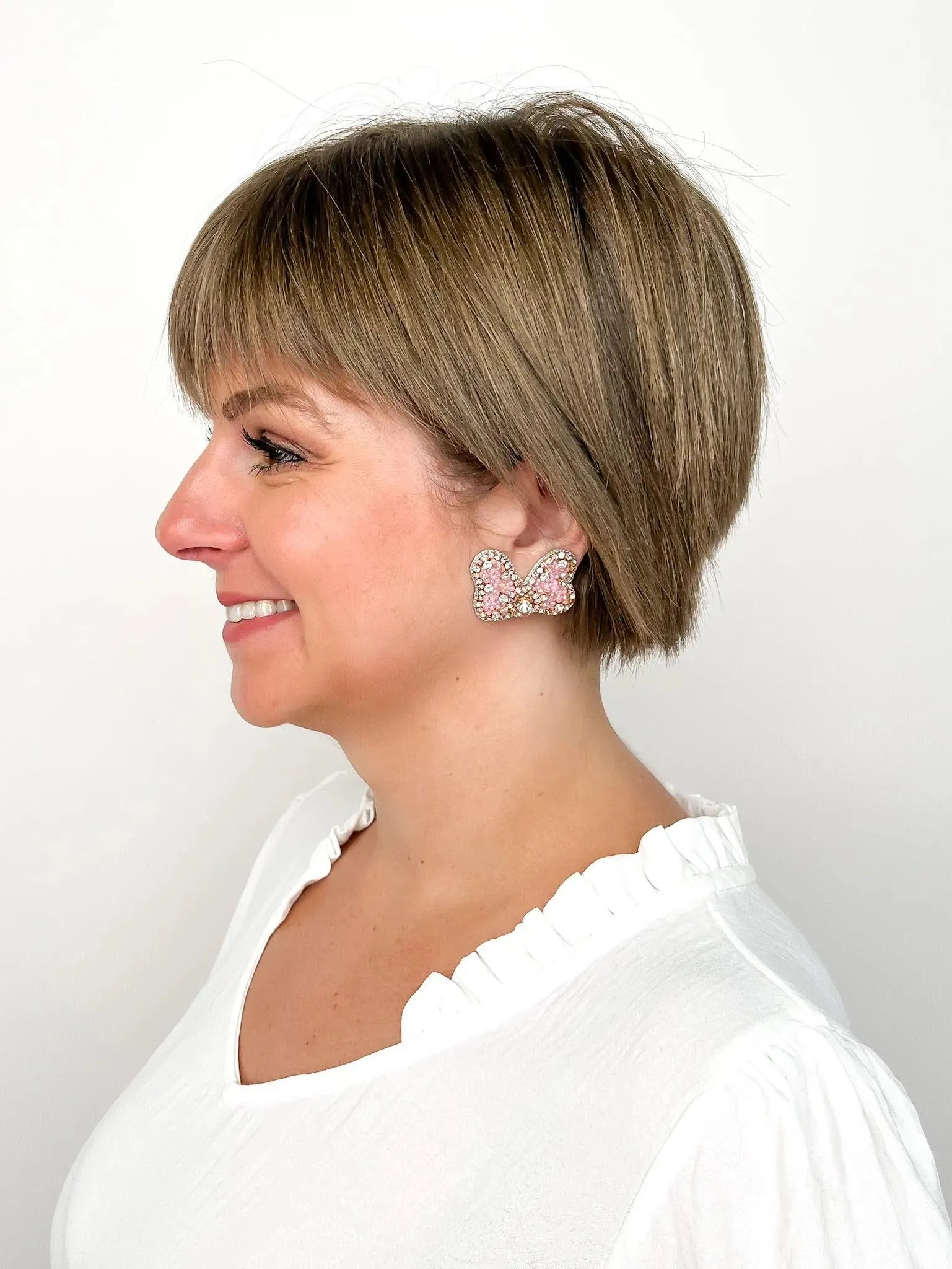 Pink Pearl & Rhinestone Bow Stud Earrings