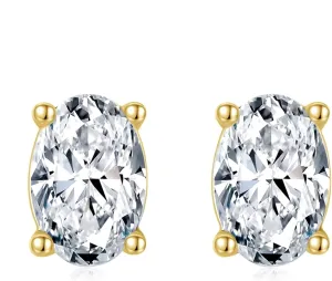 Plated 925 Sterling Silver Oval Cut Gemstone Solitaire Stud Earrings for Women, Cubic Zirconia Birthstone Earrings for Her, Classic Simulated Diamond Earrings Set
