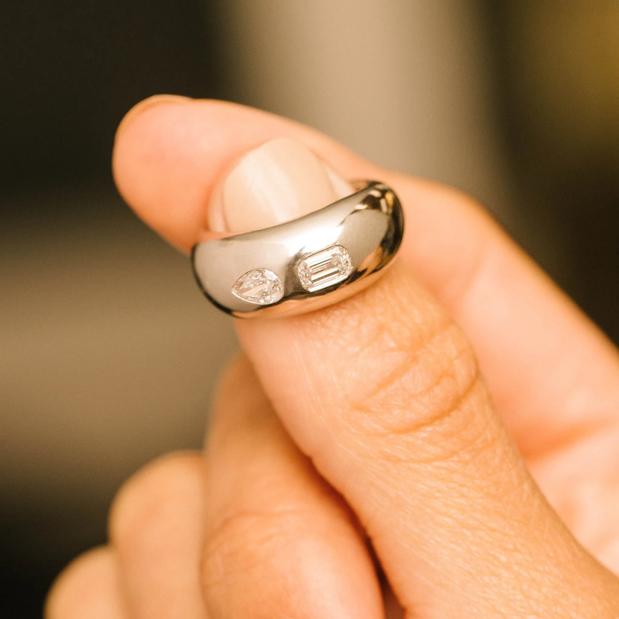 Platinum Medium Aura Ring with Mixed Pear & Emerald Cut Diamonds